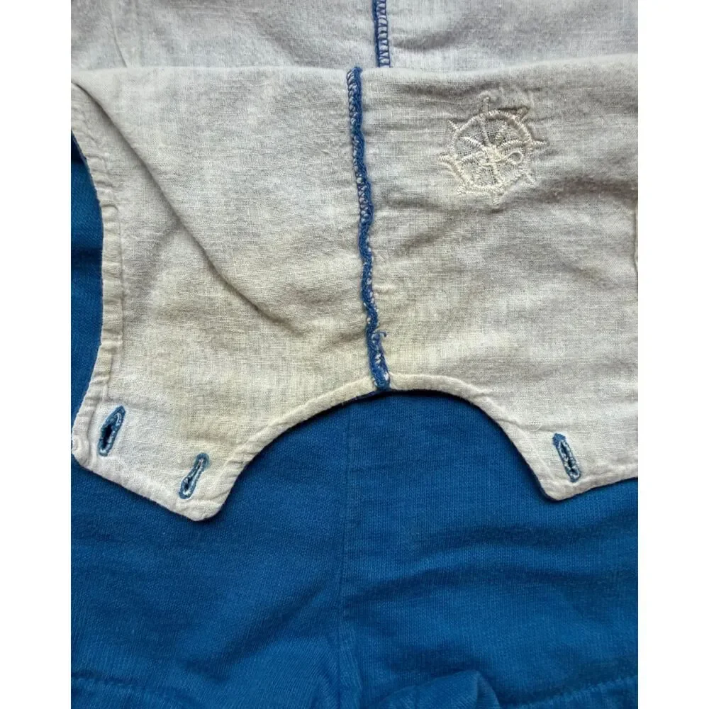 VTG Blue Carter's Baby Lined Sleeveless Shorts Nautical Sailor Romper 6 Mo 90s